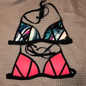 PINK Push-Up Triangle Bikini Top & Black bottoms